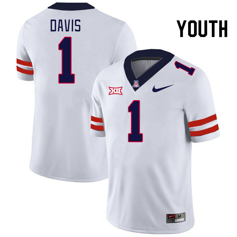 Youth #1 Tacario Davis Arizona Wildcats Big 12 Conference College Football Jerseys Stitched-White